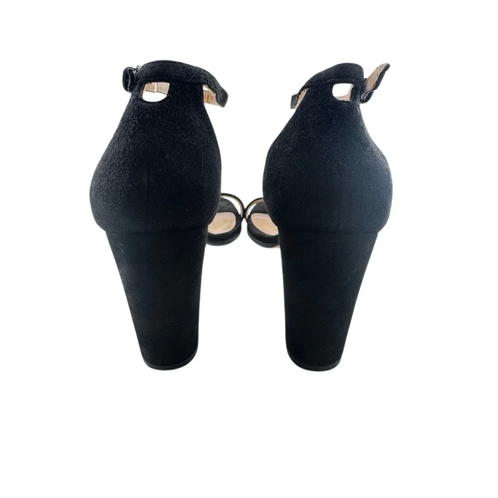 Stuart Weitzman NearlyNude Black Suede Block Heel 80MM Ankle Strap Sandals 11